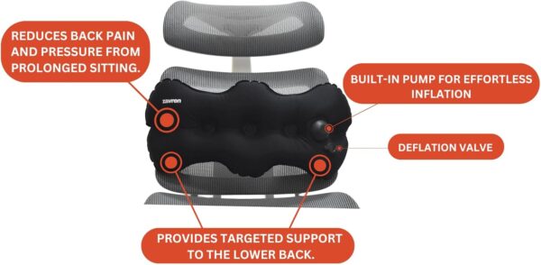 Inflatable Lumbar Support Pillow with Built-in Pump – Adjustable Lower Back Cushion for Office Chair, Car, Travel – Compact, Ergonomic & Portable Back Support - Image 2