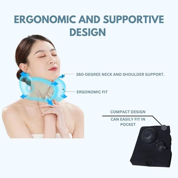 Inflatable Neck Pillow with Built-in Inflator for Travel, Office, and Home - Ergonomic Support, Lightweight & Compact Design for Airplanes, Cars, and More - Image 3