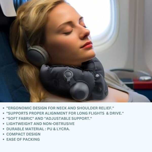 Inflatable Neck Pillow with Built-in Inflator for Travel, Office, and Home - Ergonomic Support, Lightweight & Compact Design for Airplanes, Cars, and More - Image 4
