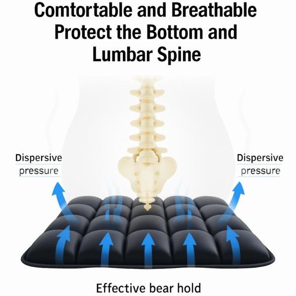 49 Air Bubble Seat Cushion with Built-in Pump — Breathable, Cooling Design, Non-Compressing, Pressure-Relieving Support for Office, Car, Travel — Adjustable Firmness, Lightweight & Portable